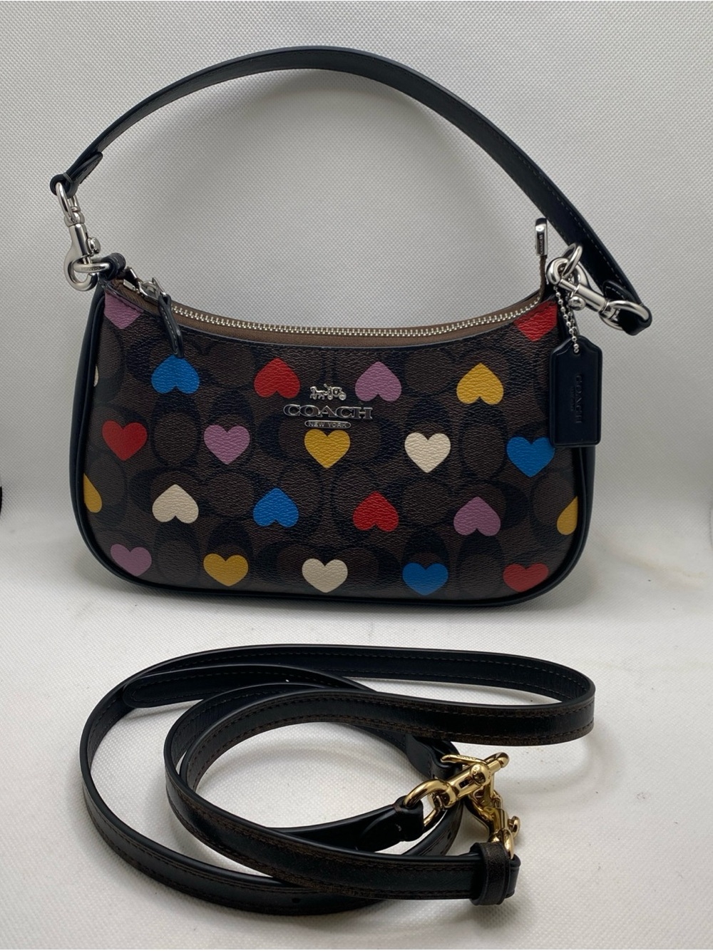 COACH Teri CP112 Heart Print Signature Canvas Shoulder Bag